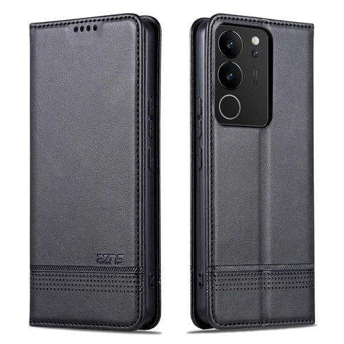 AZNS For vivo S17 5G / S17 Pro 5G Wallet PU Leather Case Cowhide Texture Phone Cover with Stand - Black - 1