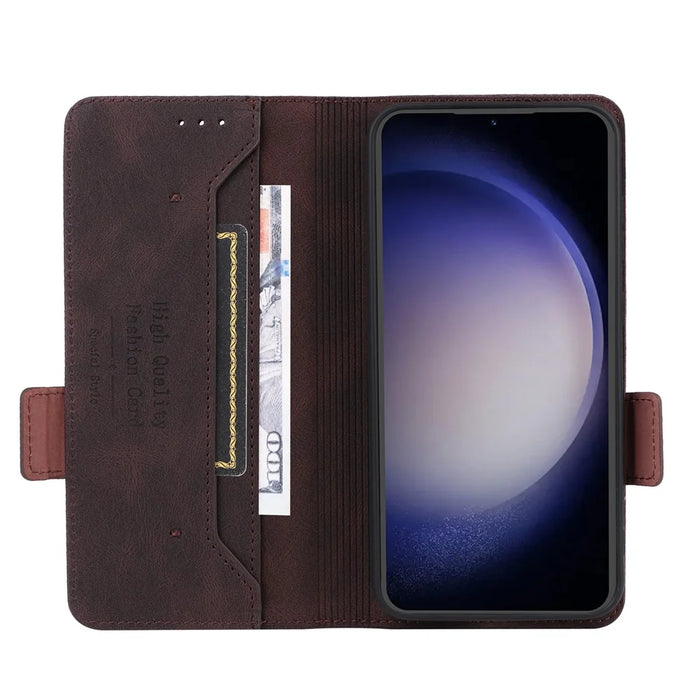 For Samsung Galaxy S23 FE Anti-Scratch PU Leather Wallet Stand Phone Case Hardware Decor Protective Cover - Coffee - 2
