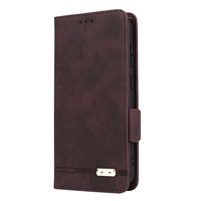 For Samsung Galaxy S23 FE Anti-Scratch PU Leather Wallet Stand Phone Case Hardware Decor Protective Cover - Coffee - 5
