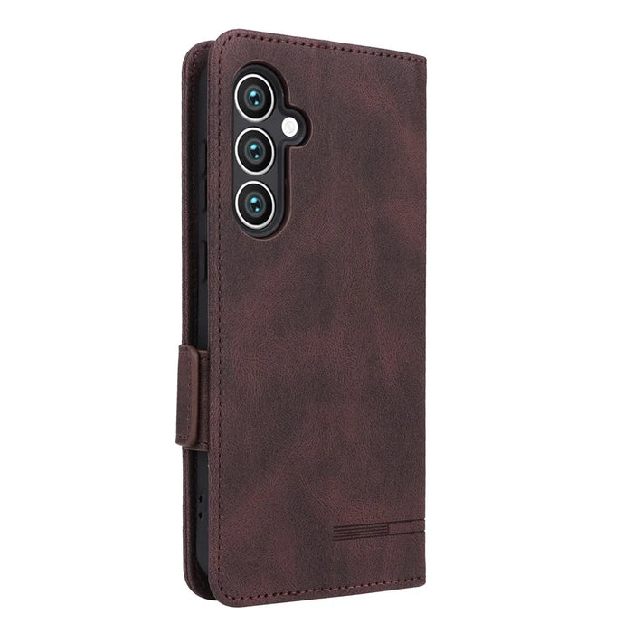 For Samsung Galaxy S23 FE Anti-Scratch PU Leather Wallet Stand Phone Case Hardware Decor Protective Cover - Coffee - 6