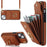 For iPhone 15 RFID Blocking Phone Case Multiple Card Slots Ring Kickstand PU Leather+TPU Fall-proof Cover - Brown - 1