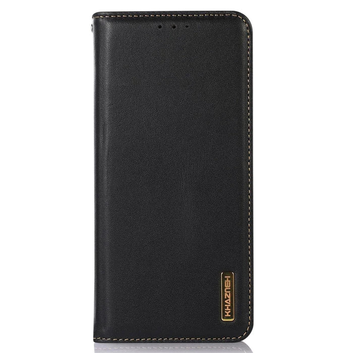 KHAZNEH For OnePlus Nord CE3 5G Genuine Cow Leather Phone Case Stand Cover RFID Blocking Wallet Shell - Black - 6