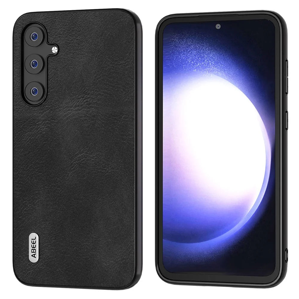ABEEL Cowhide Texture Phone Case for Samsung Galaxy S23 FE Shockproof PU Leather+TPU+PC Cover - Black - 1