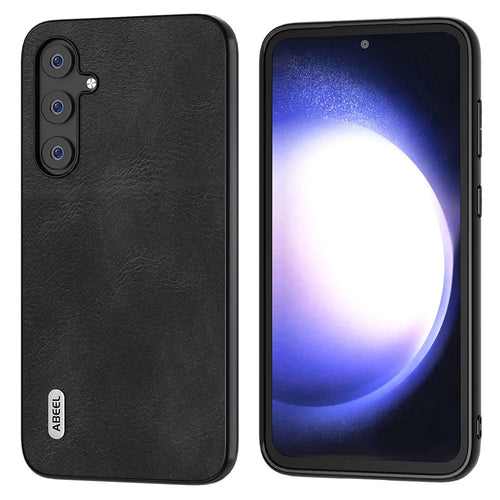 ABEEL Cowhide Texture Phone Case for Samsung Galaxy S23 FE Shockproof PU Leather+TPU+PC Cover - Black - 1
