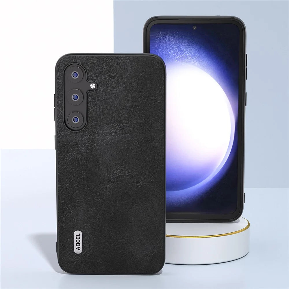 ABEEL Cowhide Texture Phone Case for Samsung Galaxy S23 FE Shockproof PU Leather+TPU+PC Cover - Black - 4