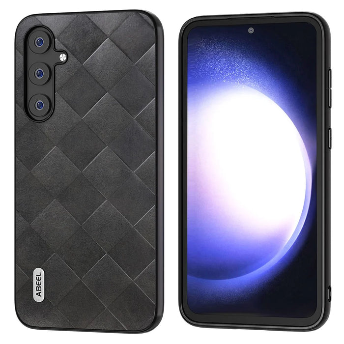 ABEEL For Samsung Galaxy S23 FE Grid Texture Anti-drop Case PU Leather Coated PC+TPU Phone Cover - Black - 1