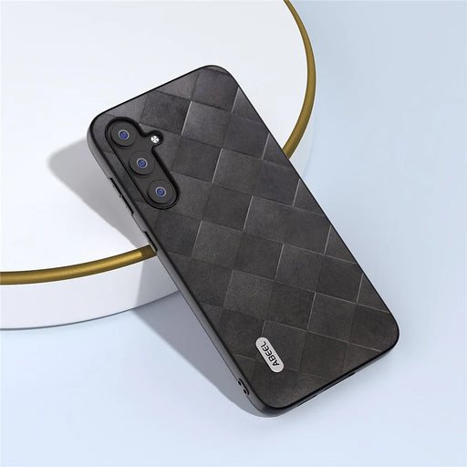 ABEEL For Samsung Galaxy S23 FE Grid Texture Anti-drop Case PU Leather Coated PC+TPU Phone Cover - Black - 2