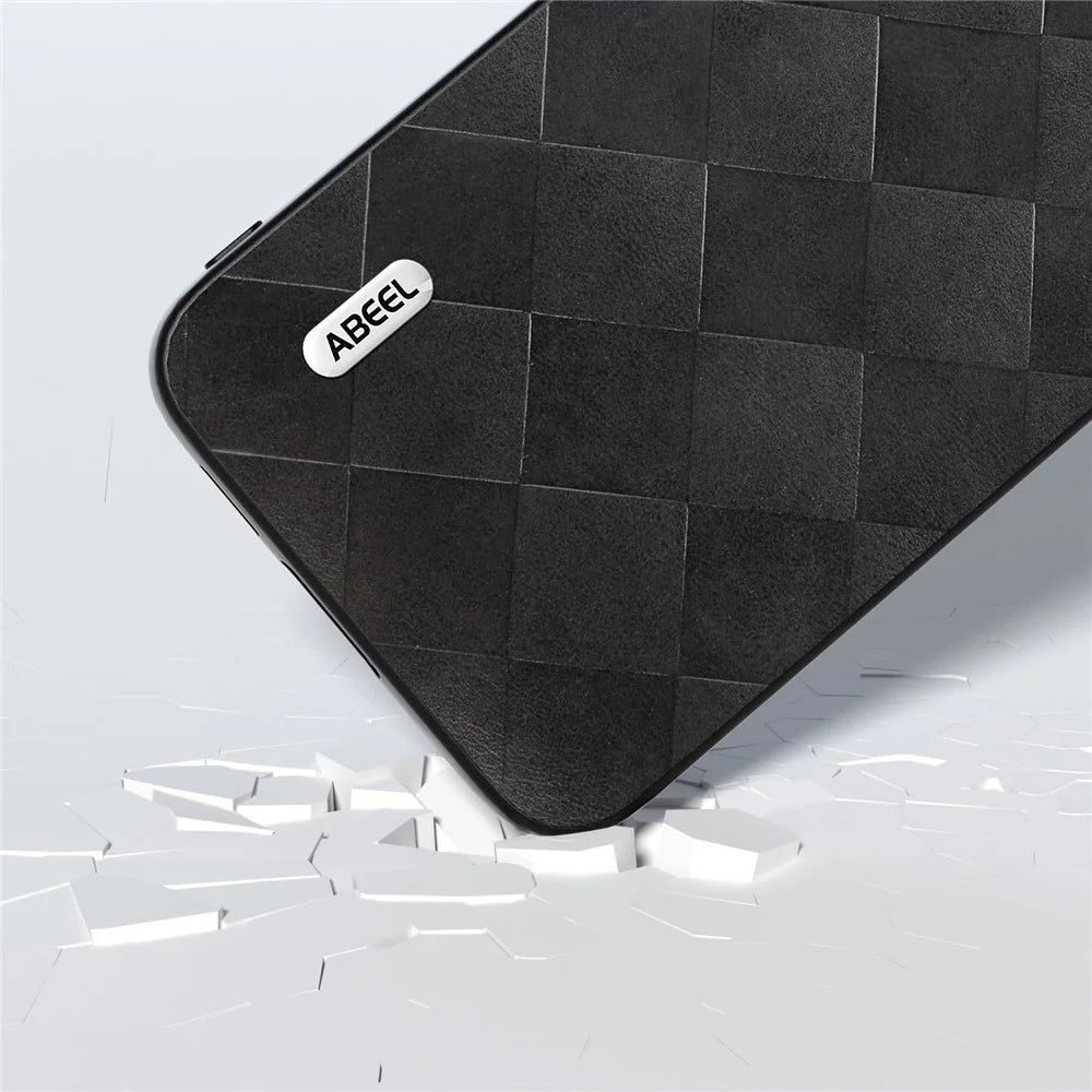 ABEEL For Samsung Galaxy S23 FE Grid Texture Anti-drop Case PU Leather Coated PC+TPU Phone Cover - Black - 3