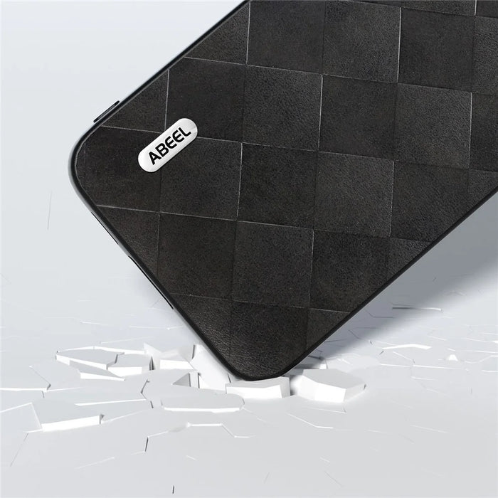 ABEEL For Samsung Galaxy S23 FE Grid Texture Anti-drop Case PU Leather Coated PC+TPU Phone Cover - Black - 3
