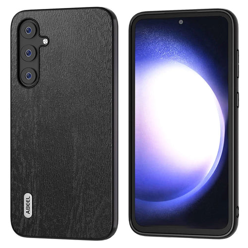 ABEEL For Samsung Galaxy S23 FE Wood Grain Phone Case PU Leather+TPU+PC Anti-scratch Cover - Black - 1