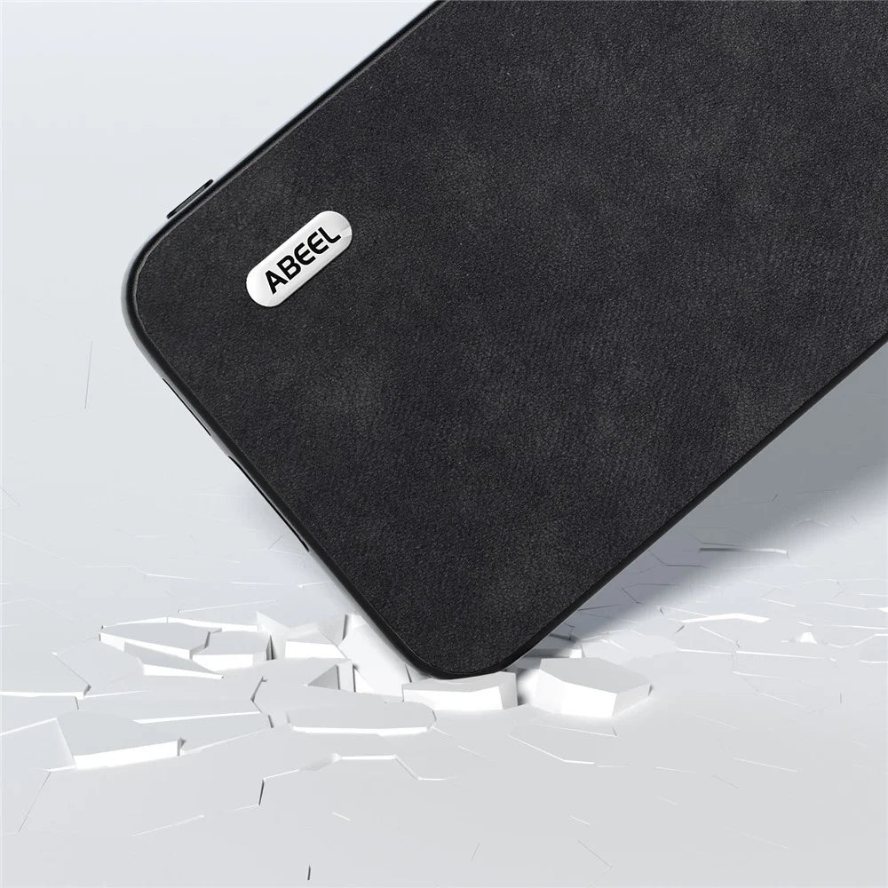 ABEEL For Samsung Galaxy S23 FE Textured Leather Coated TPU Phone Case Anti-scratch Back Cover - Black - 3