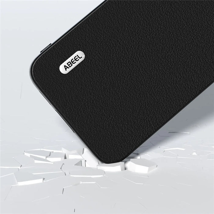 ABEEL For Samsung Galaxy S23 FE Protective Case Genuine Cow Leather+PC+TPU Phone Cover - Black - 3