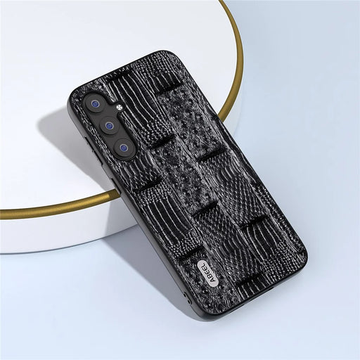 ABEEL For Samsung Galaxy S23 FE Mahjong Texture Anti-scratch Case Genuine Cow Leather+PC+TPU Cellphone Cover - Black - 2