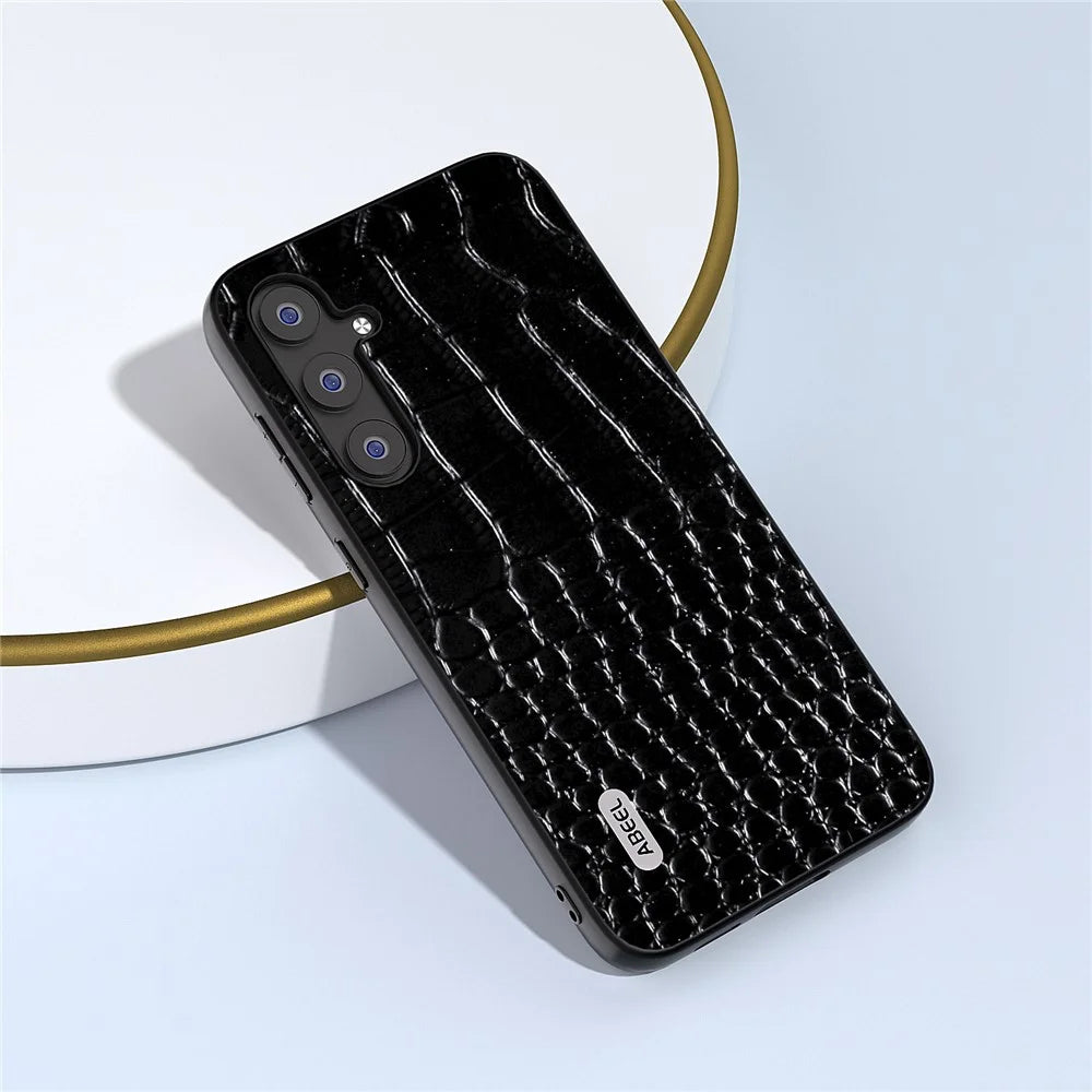 ABEEL For Samsung Galaxy S23 FE Crocodile Texture Genuine Cow Leather+PC+TPU Phone Case Shockproof Cover - Black - 2