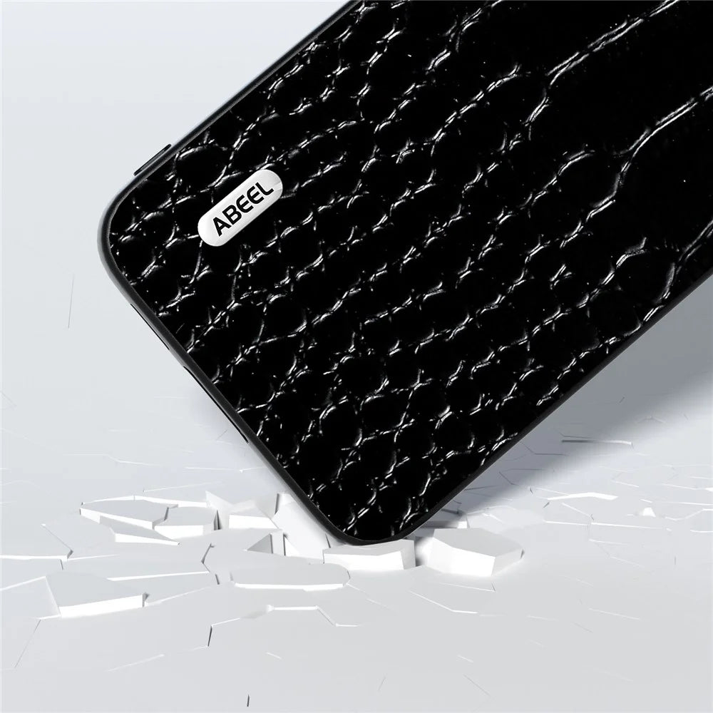 ABEEL For Samsung Galaxy S23 FE Crocodile Texture Genuine Cow Leather+PC+TPU Phone Case Shockproof Cover - Black - 3
