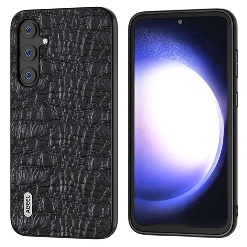 ABEEL For Samsung Galaxy S23 FE Genuine Cow Leather Coated PC+TPU Anti-scratch Cover Canopy Texture Phone Case - Black - 1