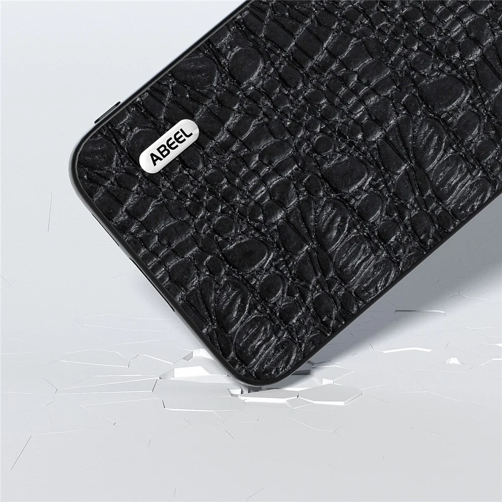 ABEEL For Samsung Galaxy S23 FE Genuine Cow Leather Coated PC+TPU Anti-scratch Cover Canopy Texture Phone Case - Black - 3