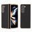 For Samsung Galaxy Z Fold5 5G Textured Genuine Cow Leather Coated PC Phone Case Electroplating Anti-Scratch Cover - Black - 1