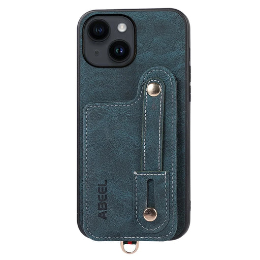 ABEEL Style 03 For iPhone 15 Plus PU Leather Coated TPU+PC Card Slots Cover Litchi Texture Kickstand Phone Case - Blue - 1