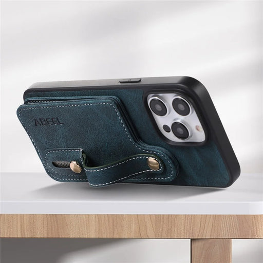 ABEEL Style 03 For iPhone 15 Plus PU Leather Coated TPU+PC Card Slots Cover Litchi Texture Kickstand Phone Case - Blue - 2