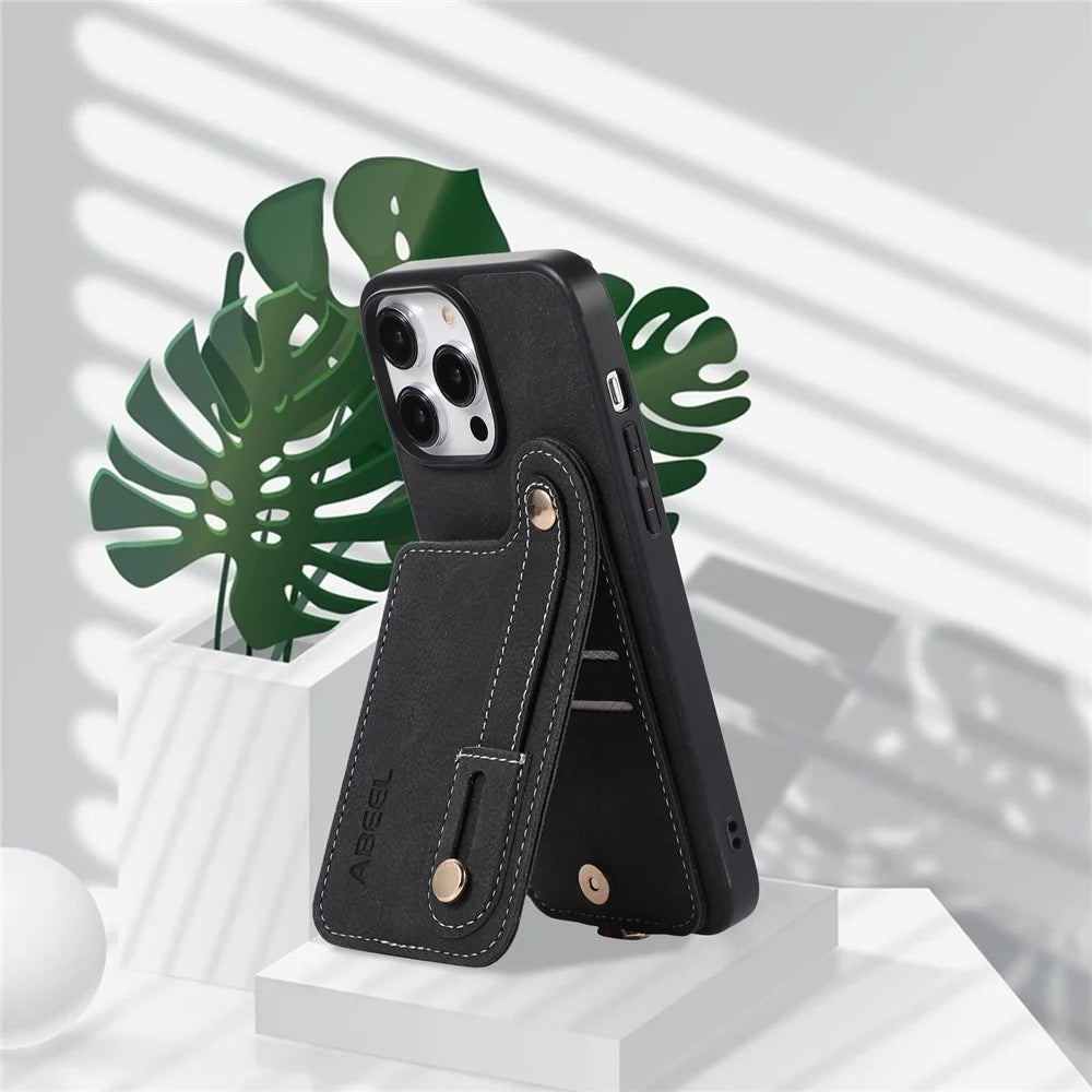 ABEEL Style 03 For iPhone 14 Pro Max PU Leather Coated TPU+PC Shell Card Slots Litchi Texture Phone Kickstand Cover - Black - 3