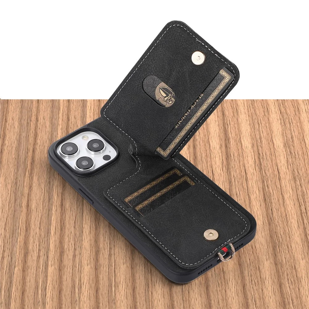 ABEEL Style 03 For iPhone 14 Pro Max PU Leather Coated TPU+PC Shell Card Slots Litchi Texture Phone Kickstand Cover - Black - 4