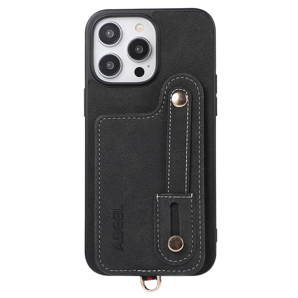 ABEEL Style 03 For iPhone 14 Pro Max PU Leather Coated TPU+PC Shell Card Slots Litchi Texture Phone Kickstand Cover - Black - 6