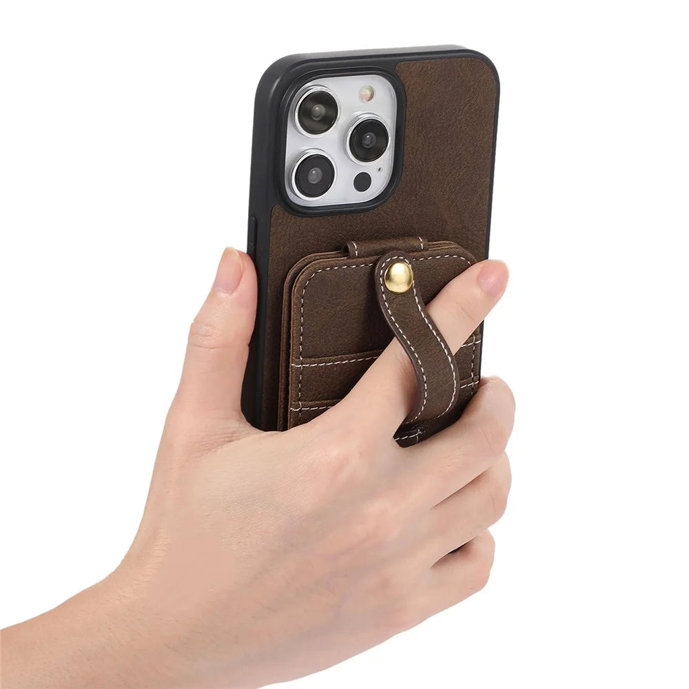ABEEL Style 02 For iPhone 14 Pro Kickstand Case Card Slots Litchi Texture PU Leather Coated TPU+PC Phone Cover - Khaki - 5