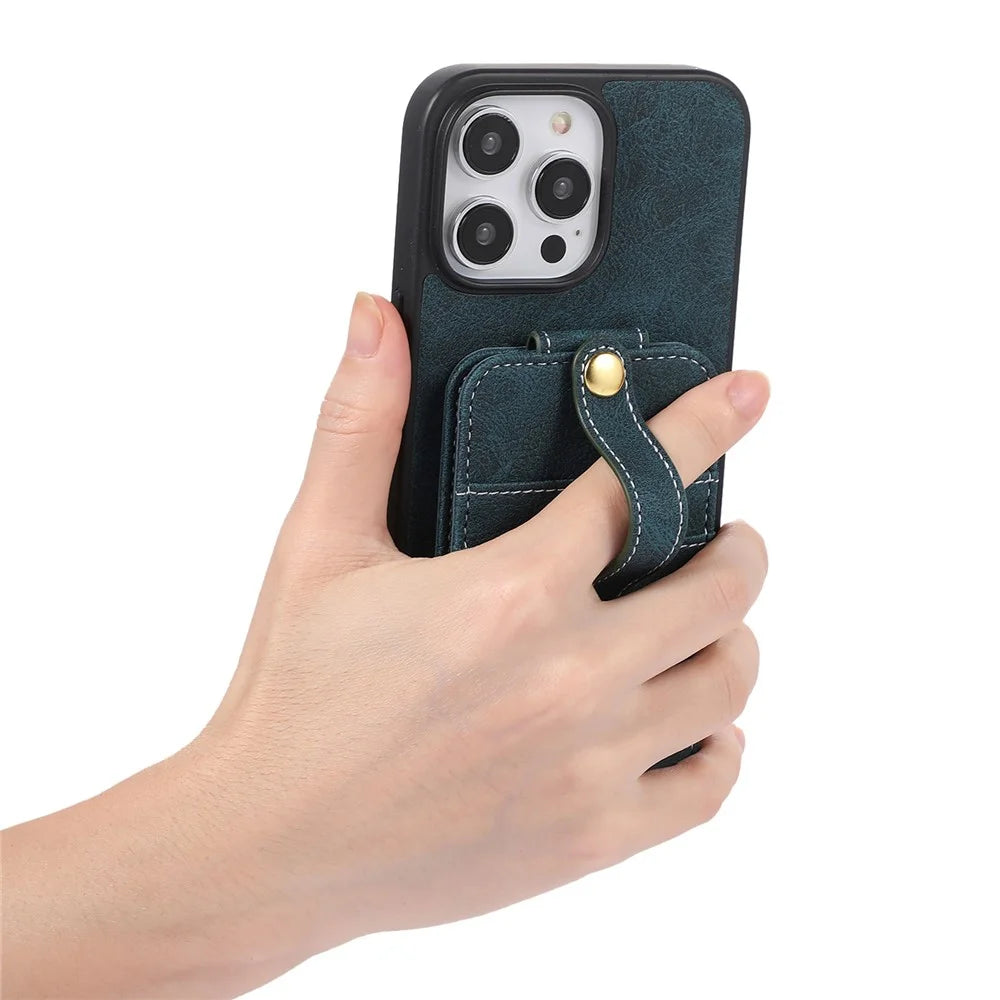 ABEEL Style 02 For iPhone 14 Pro Max Card Slots Kickstand Case Litchi Texture PU Leather Coated TPU+PC Phone Cover - Blue - 5