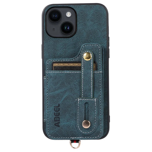ABEEL Style 01 For iPhone 14 Plus Litchi Texture PU Leather Coated TPU+PC Phone Cover Card Holder Kickstand Case - Blue - 1