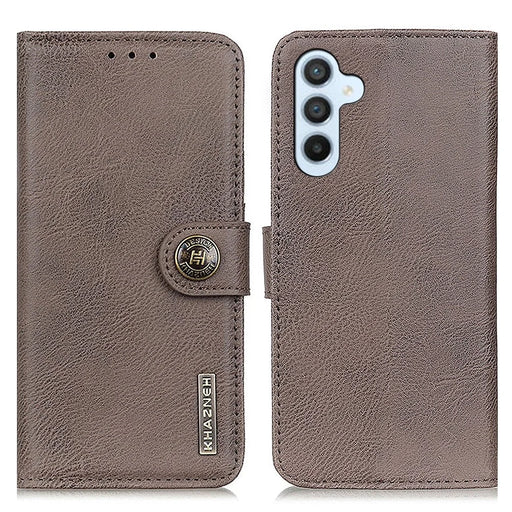 KHAZNEH Phone Leather Case for Samsung Galaxy F34 5G / M34 5G , Wallet Stand Cowhide Texture Phone Cover - Khaki - 1