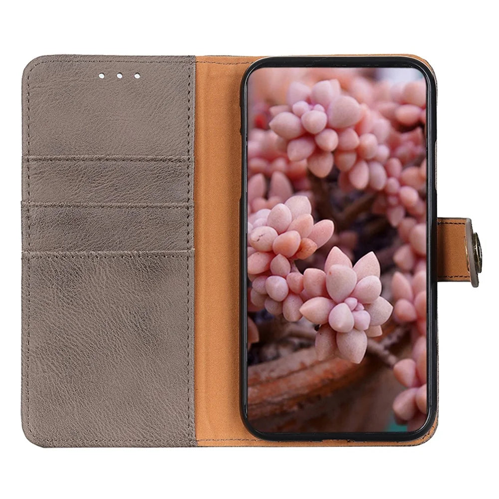 KHAZNEH Phone Leather Case for Samsung Galaxy F34 5G / M34 5G , Wallet Stand Cowhide Texture Phone Cover - Khaki - 2