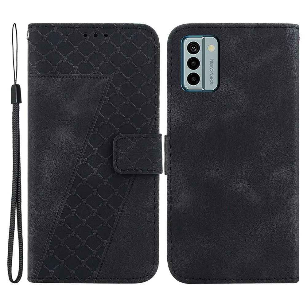 For Nokia G22 7-Shape Imprinted Phone Cover Flip Leather Wallet Stand Anti-drop Case - Black - 1