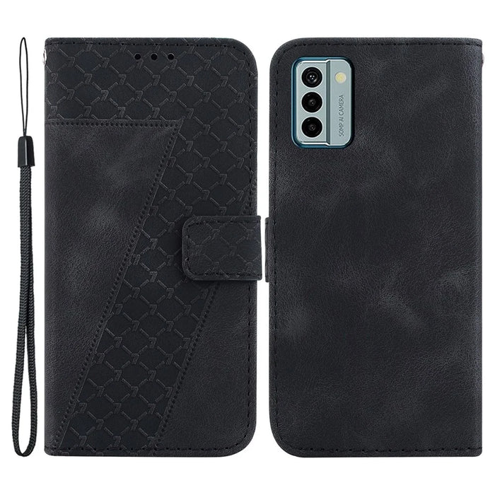 For Nokia G22 7-Shape Imprinted Phone Cover Flip Leather Wallet Stand Anti-drop Case - Black - 1