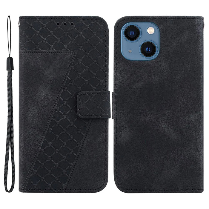 PU Leather Phone Case for iPhone 15 Plus , Stand Imprinted Pattern Wallet Phone Shell Cover - Black - 1