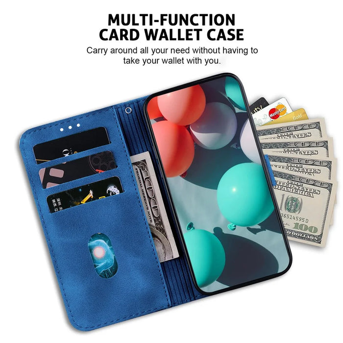 For iPhone 14 Pro Max Stand Imprinted Pattern Phone Case PU Leather Shell Shockproof Wallet Cover - Dark Blue - 3