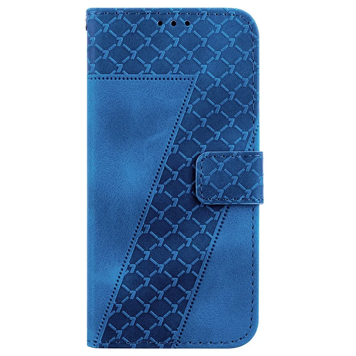 For iPhone 14 Pro Max Stand Imprinted Pattern Phone Case PU Leather Shell Shockproof Wallet Cover - Dark Blue - 7