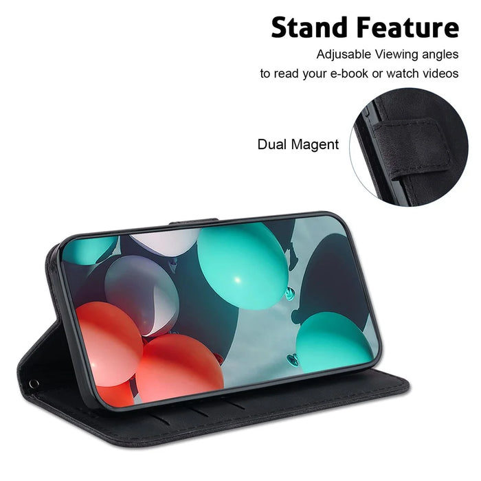For iPhone 13 Pro 6.1 inch PU Leather Wallet Case 7-Shape Imprinted Phone Cover with Stand - Black - 2