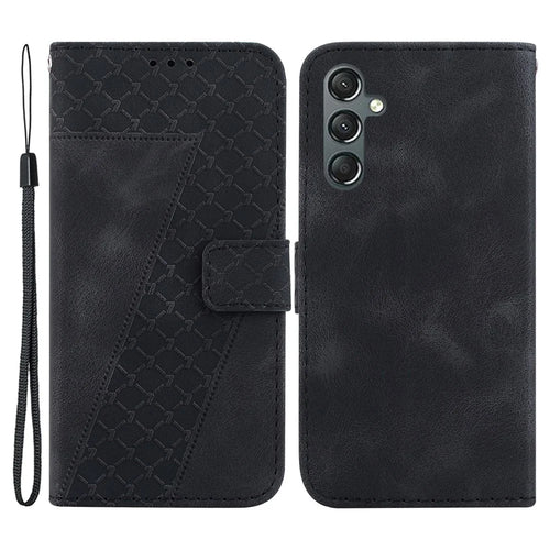 For Samsung Galaxy A24 4G (162.1 x 77.6 x 8.3mm) 7-Shape Imprinted Cell Phone Case Anti-scratch Wallet Stand Leather Cover - Black - 1