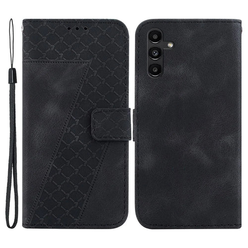 For Samsung Galaxy A13 5G Anti-drop PU Leather Cover 7-Shape Imprinted Phone Case with Wallet Stand - Black - 1