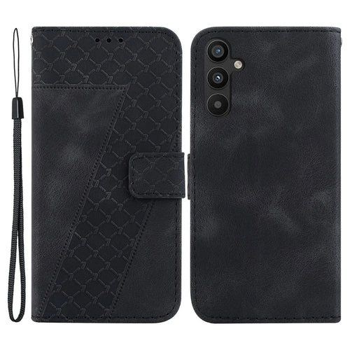For Samsung Galaxy A34 5G Leather Wallet Shockproof Stand Case 7-Shape Imprinted Phone Cover - Black - 1