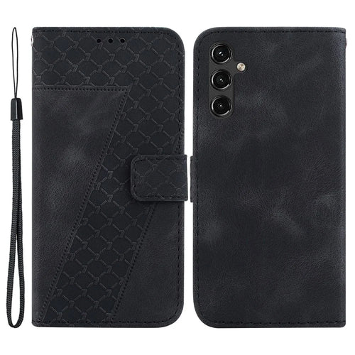 For Samsung Galaxy A14 5G / A14 4G 7-Shape Imprinted Leather Wallet Cover Flip Stand Anti-scratch Phone Case - Black - 1
