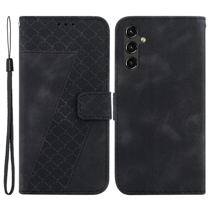 For Samsung Galaxy A14 5G / A14 4G 7-Shape Imprinted Leather Wallet Cover Flip Stand Anti-scratch Phone Case - Black - 1