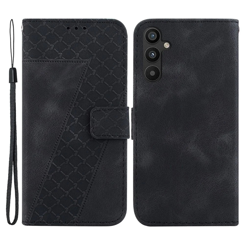 For Samsung Galaxy A54 5G PU Leather Stand Phone Case 7-Shape Imprinted Flip Wallet Cover - Black - 1