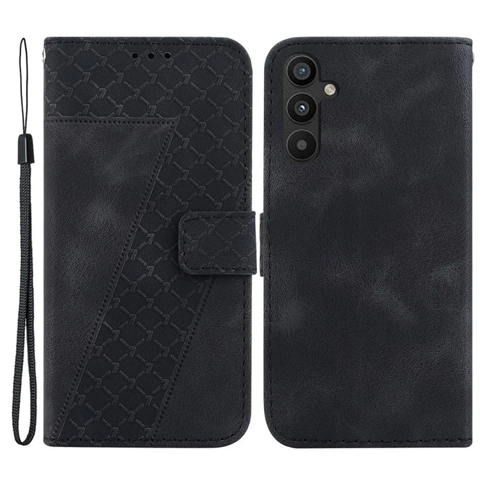 For Samsung Galaxy A54 5G PU Leather Stand Phone Case 7-Shape Imprinted Flip Wallet Cover - Black - 1