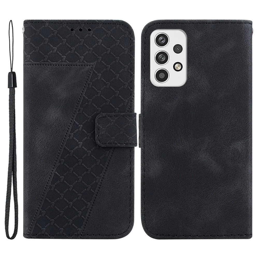 For Samsung Galaxy A23 5G (Global Version) / A23 4G Leather Wallet Phone Cover 7-Shape Imprinted Stand Case - Black - 1