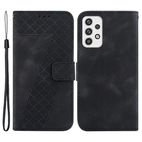 For Samsung Galaxy A23 5G (Global Version) / A23 4G Leather Wallet Phone Cover 7-Shape Imprinted Stand Case - Black - 1