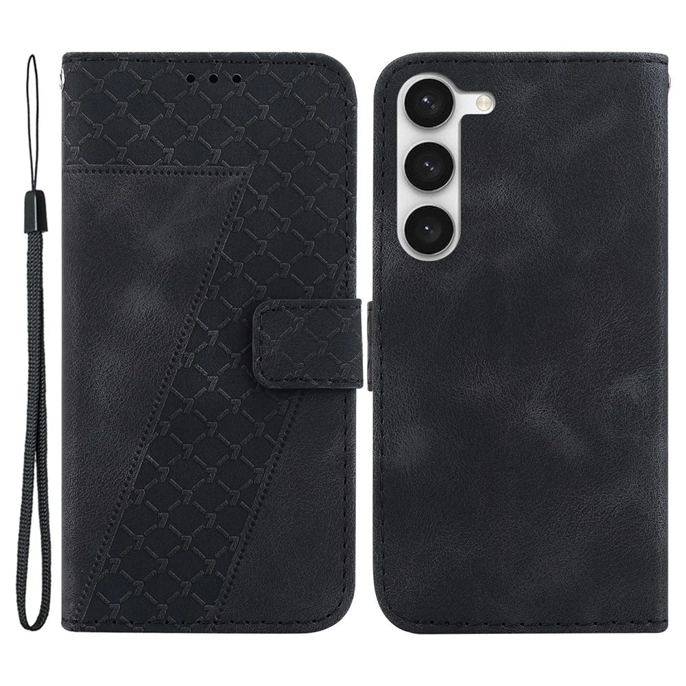 For Samsung Galaxy S23+ Leather Wallet Phone Case 7-Shape Imprinted Anti-drop Stand Cover - Black - 1