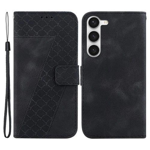 For Samsung Galaxy S23+ Leather Wallet Phone Case 7-Shape Imprinted Anti-drop Stand Cover - Black - 1