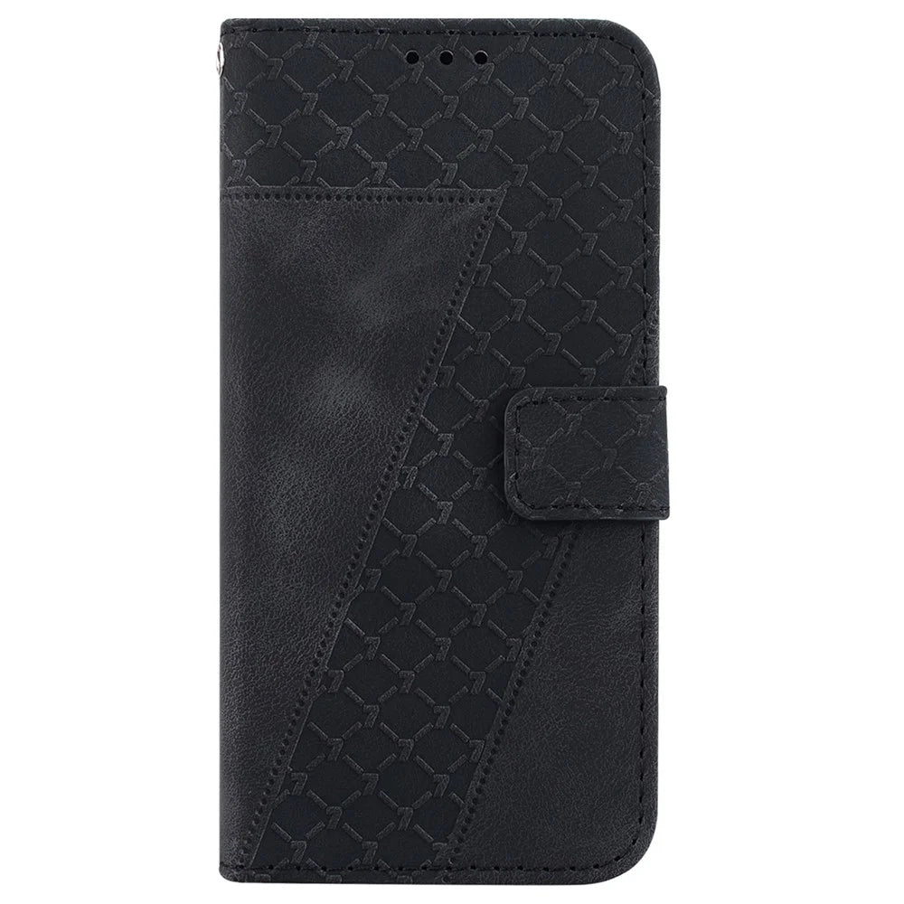 For Samsung Galaxy S23+ Leather Wallet Phone Case 7-Shape Imprinted Anti-drop Stand Cover - Black - 7
